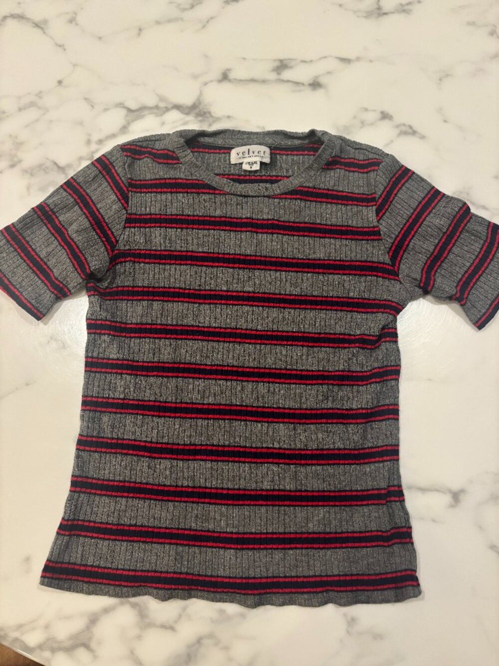 Velvet by Graham & Spencer Striped Ribbed Knit Tee Size Small
